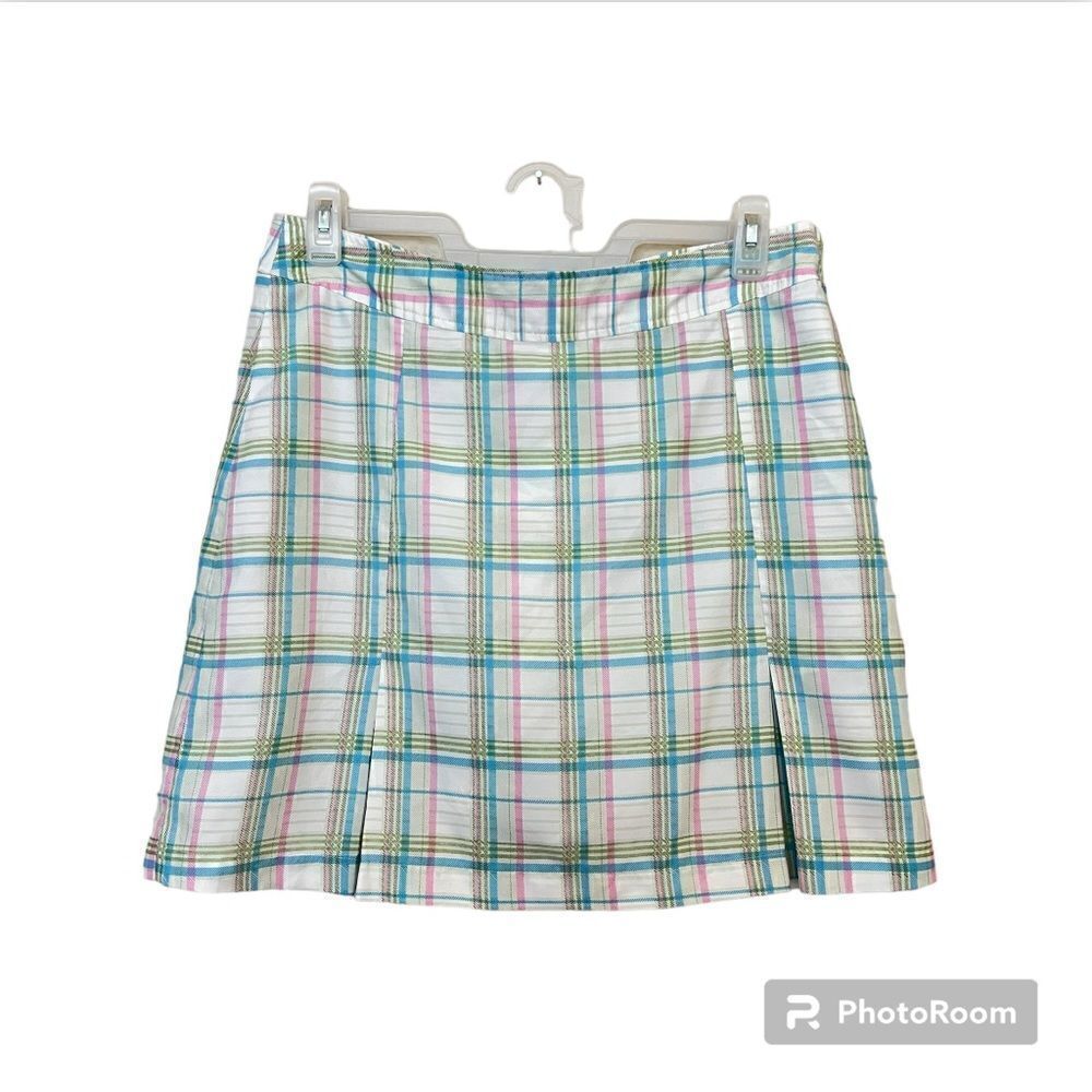 Athleta Pastel Plaid Pleated Golf Skirt Size 12